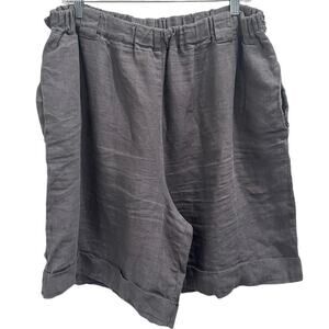 Len Ok Gray Linen Elastic Waist Shorts XXXL Relaxed Fit Coastal Lagenlook Boho